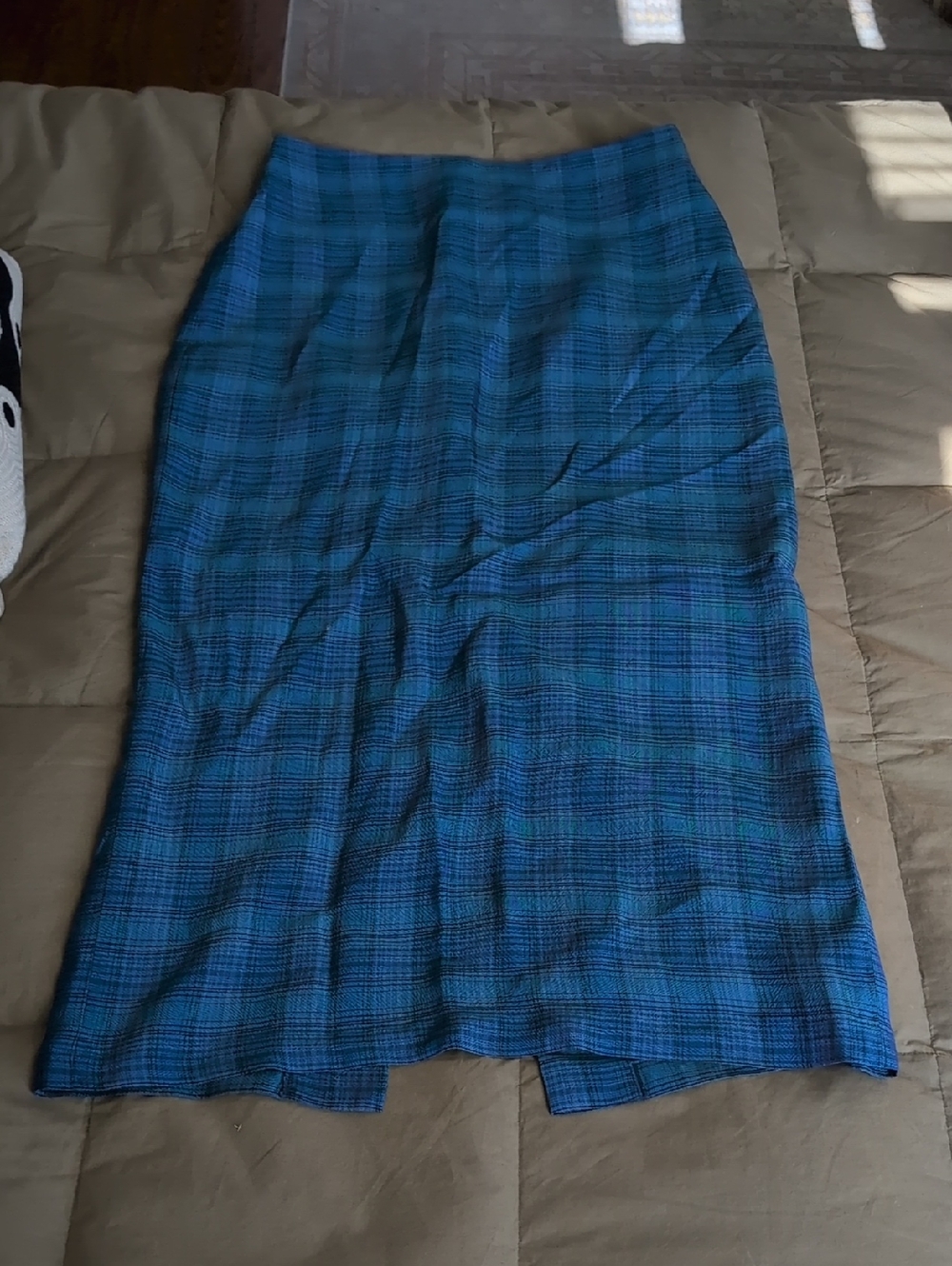 Caron Callahan Lila Skirt in Teal Viscose Plaid